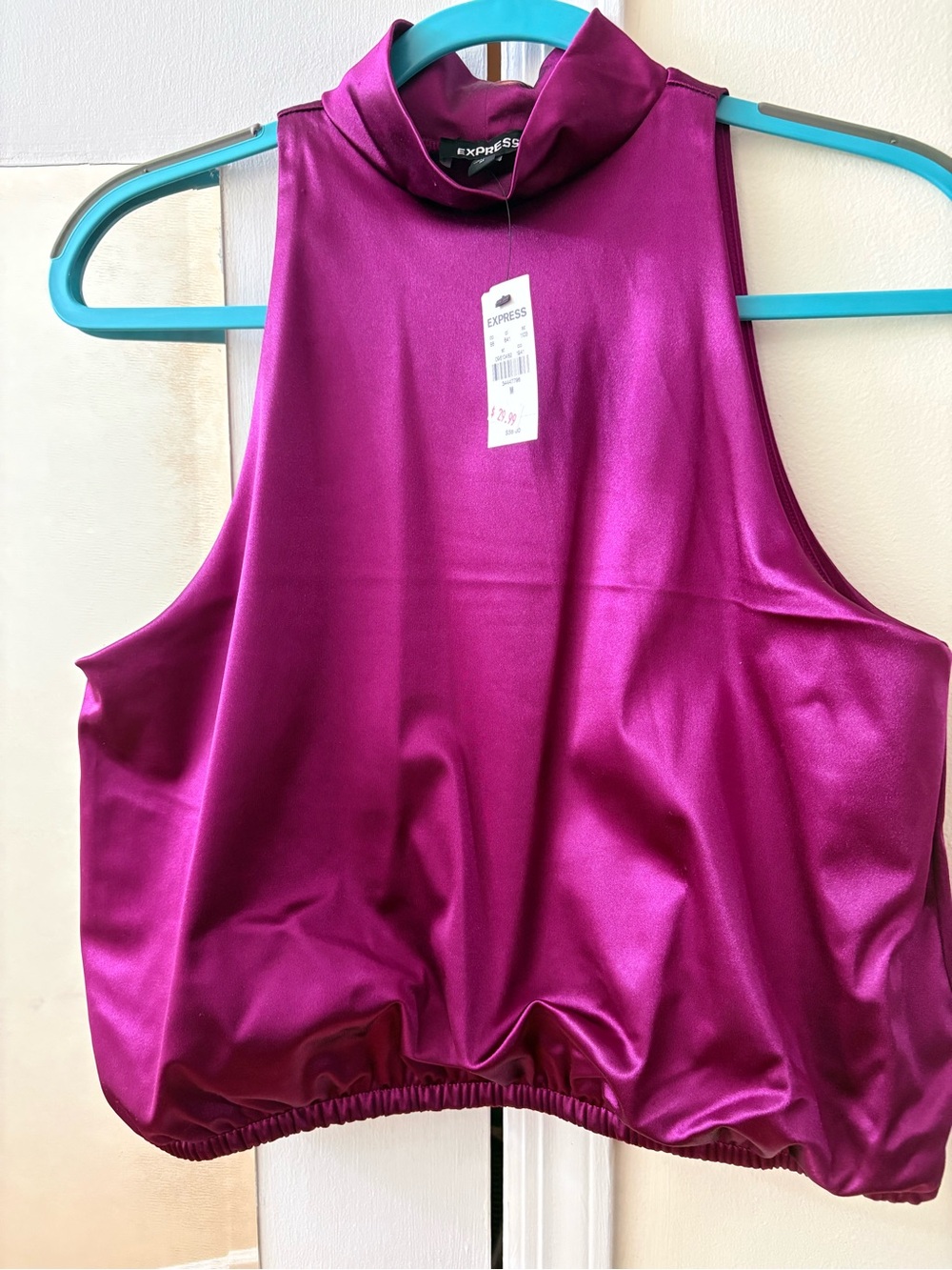Express Women's Fuchsia Satin Mock Neck Tank